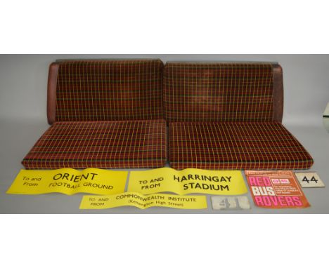 Four ex London Transport Routemaster Bus seat cushions, as fitted to the buses in their earlier years of service, covered in 