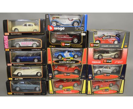 14 boxed Burago and Maisto mostly 1:18 scale diecast models (14).