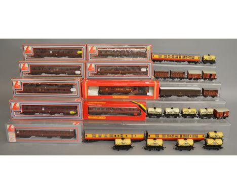 OO Gauge. 7 boxed Lima Coaches together with an R416 RM Letters Operating TPO and an R434 LMS Brake Coach, both by Hornby and