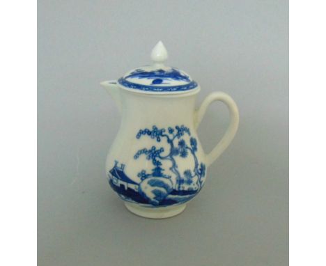 A Worcester blue and white sparrow beak Jug with a matched cover, Cannon Ball pattern, circa 1765, 11cm high including coverP
