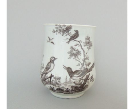 A very rare Worcester mug, printed after 'Hancock' of  The 'Magpie & Finch', circa 1760, 11.5cm high, 8.5cm diameterProvenanc