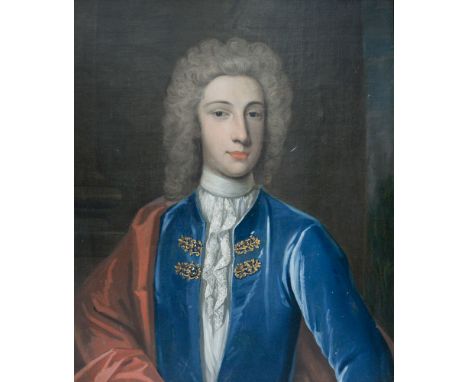 Circle of Enoch Seeman (Polish, 1694-1744)Portrait of a young gentleman, half length, in a blue coat and red mantleInscribed 