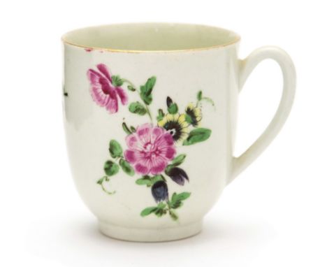 A Worcester coffee cup, famille rose floral decoration and gilt rim, circa 1780