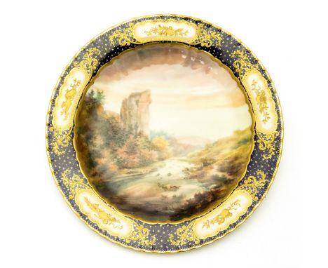 A 19th Century Royal Crown Derby named view cabinet plate, Dovedale, painted by Edwin Trowel, jeweled, signed 