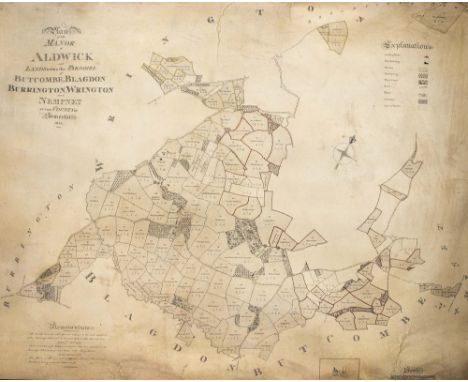 Original Georgian English manuscript estate plan/map for the Manor of Aldwick, Somerset. Entirely hand-drawn in black ink on 