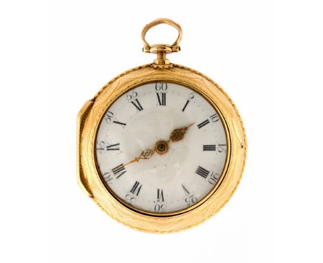 John Jardin of London, a George III silver gilt pair case pocket watch, bright cut outer case with an urn device to the rear,