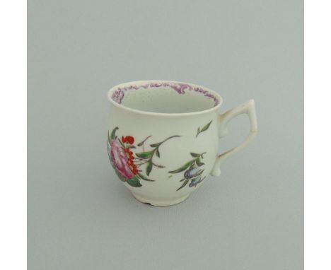 A Worcester baluster shaped coffee cup, decorated in the 'Meissen' style, with a wishbone handle, circa 1765, 6cm diameter, 6