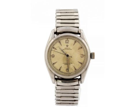 Rolex, a circa 1950's gentleman's steel Rolex Oyster Perpetual Chronometer bubble back wristwatch, 3cm circular champagne dia