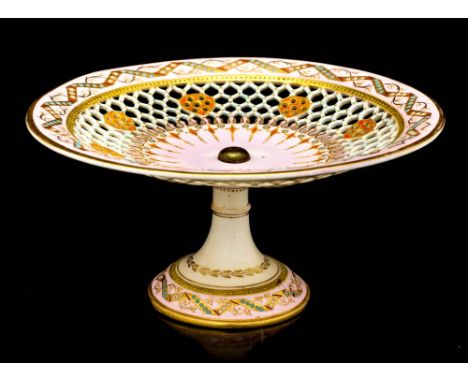 A Royal Worcester reticulated tazza, probably George Owen, 1874, honeycomb and pierced shield design within a jewelled ribbon