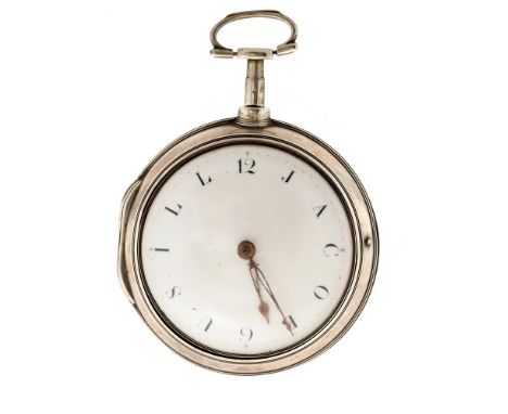 George Leefever of Wisbech, a George III silver pair case pocket watch, 4.5cm white enamel Jacob Usill named dial, fusee move