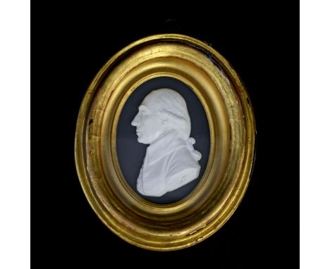 James Tassie (1735-1799), a relief carved portrait bust of Joseph Black MD, modelled in profile, signed, framed, 7cm long