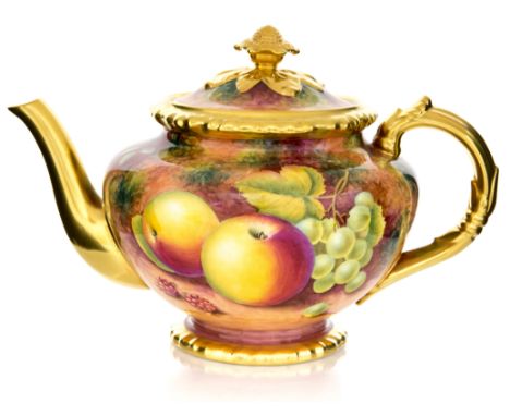 A Royal Worcester fruit painted teapot, fruit pattern signed and painted by Shinnie, height 16cm