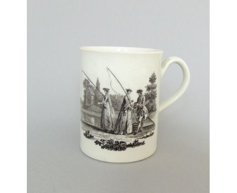 A rare Worcester mug printed with 'Tree Grafters ' and Whitton Anglers, circa 1765, 8.5cm high,  6.7cm diameterProvenance: Th
