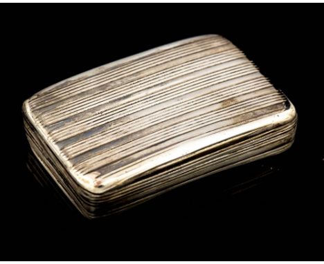 A George III silver snuff box, curved rectangular body chased with reeded decoration, gilt interior, London, circa 1806, date