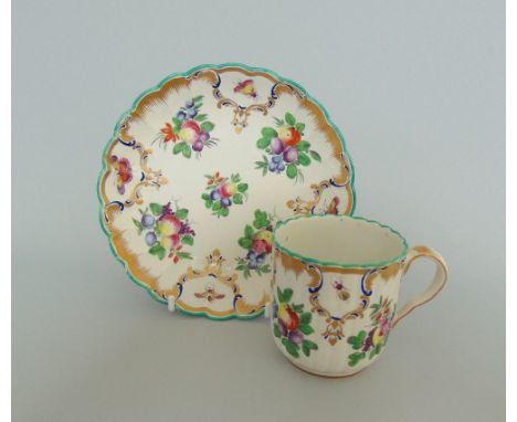 A Worcester coffee cup and saucer, painted in the style of 'The Duke of Gloucester Service', probably London decorated, circa