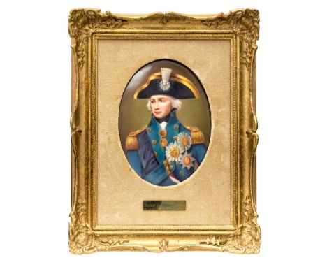 A 19th Century painted ceramic plaque of Lord Nelson by Charles Hinley, signed, framed 