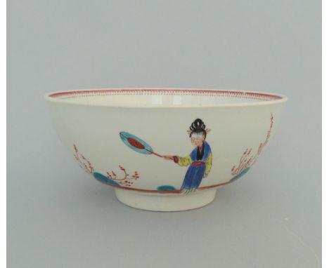A Worcester Bowl, painted with three Oriental Figures in various poses, circa 1765-68, 16cm diameter, 8.5cm highCondition Rep