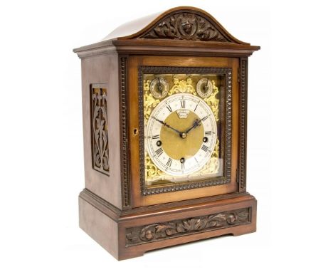 A late 19th Century Mappin & Webb labelled mahogany bracket clock, arched case, brass dial with silvered chapter ring, speed 