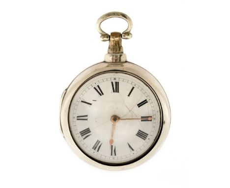 Thomas Holmes of Wolverhampton, a Georgian silver pair cased pocket watch, 4.5cm white enamel Roman dial, fusee movement No. 