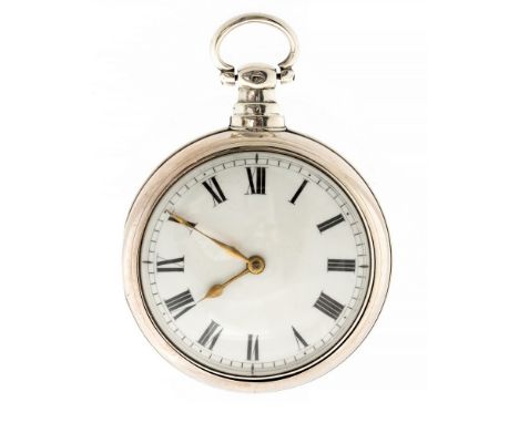 Thomas Russell of Lancaster, a George III silver pair case pocket watch, 5cm white enamel dial with Roman numerals, fusee mov