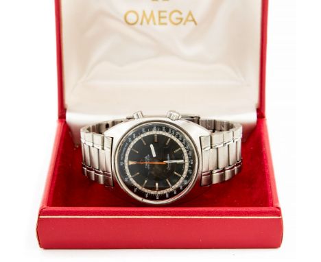 Omega, a 1970's gentleman's Omega Chronostop Seamaster steel wristwatch, 3.5cm circular black dial with baton numerals, on a 