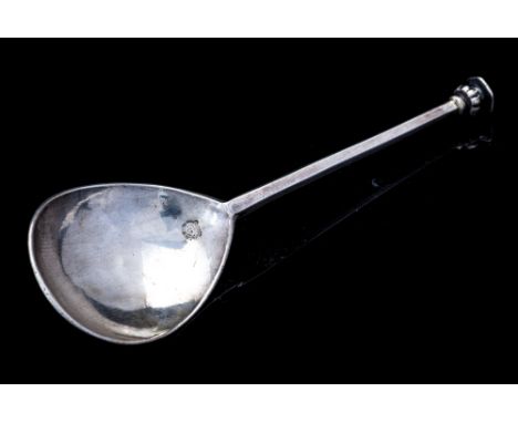 An Elizabeth I silver seal top spoon, octagonal flat topped, reed knopped finial, monogram IP, maker FW conjoined, London 160