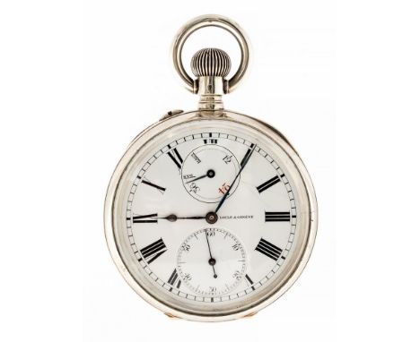 Ulysse Nardin, Locle & Geneve, an early 20th Century silver open faced chronometer pocket watch, top wind, 5.5cm white enamel