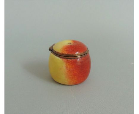 A  South Staffordshire Bilston  enamel box in the form of an apple, hinged lid, circa 1780, 4cm highCondition Report: Small c