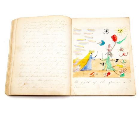 Unusual 19th-century manuscript children's story / fairy tale, entirely handwritten, including original watercolour illustrat
