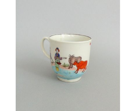A Worcester coffee cup, printed and coloured with 'The Red Bull' pattern, circa 1760, 5.7cm diameter, 6cm highProvenance: The