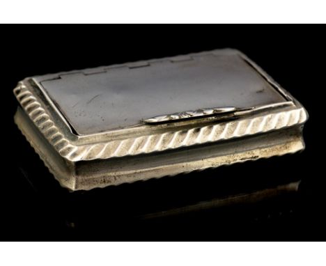 A George III silver snuff box, rectangular, the hinged cover and base engraved with wavy decoration, the cover with vacant ca