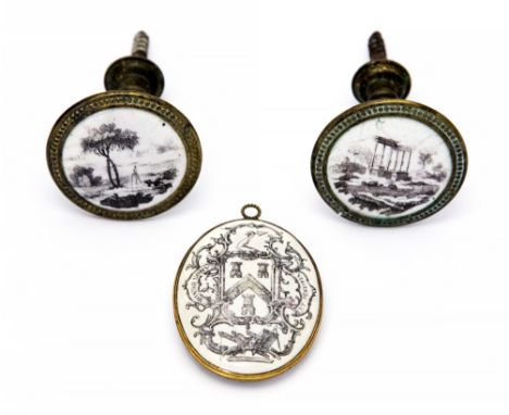 A mid 18th Century Bilston enamel Masonic member's badge pendant, circa 1760, with a monochrome transfer each side, height 5.