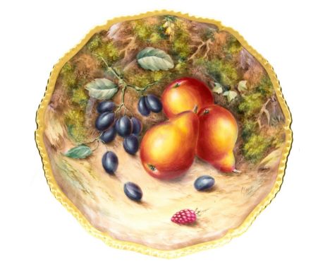 Two Royal Worcester fruit study plates, with gadrooned edges painted/signed P.Love and Telford
