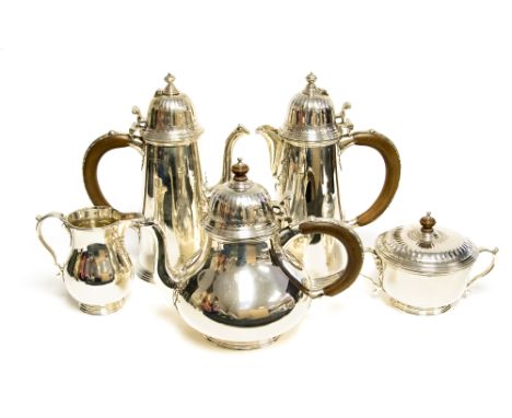 Tiffany & Co, a five piece silver tea and coffee service of 18th Century design, comprising pair of tapered coffee pots, tea 