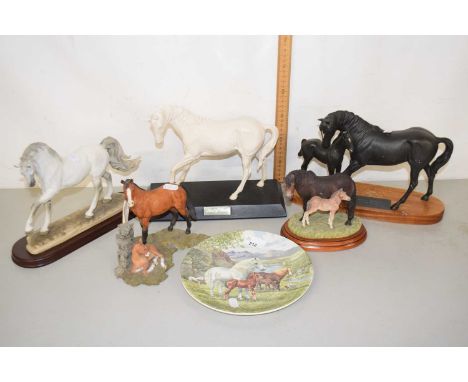 Mixed Lot: Beswick model of Black Beauty and foal, Beswick model Spirit of Youth and various other horse models to include Bo