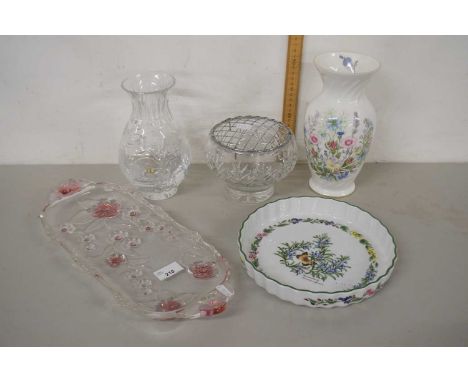 Mixed Lot: Various glass wares, an Aynsley Wild Tudor vase, a Worcester flan dish etc