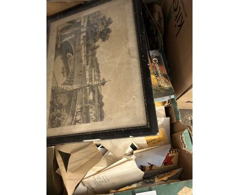 A box of mixed items to include Commando magazines, envelopes of various film negatives, postcard album, Thomas the Tank Engi