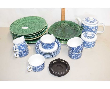 Mixed Lot: Ceramics to include a range of green glazed leaf plates, Noritake blue decorated tea wares etc