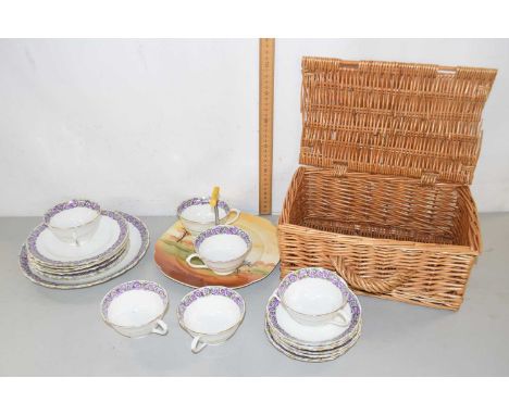 Quantity of Tuscan tea wares, a small wicker hamper and other items