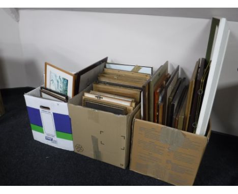 Three boxes containing a large quantity of assorted pictures and prints