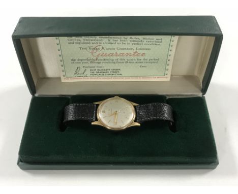 A Gent's vintage 9ct gold Rolex Precision wristwatch, silvered dial with Arabic and baton numerals and subsidiary seconds, Ro
