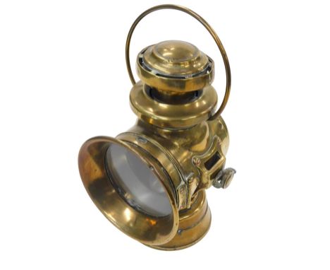 A Lucas brass King of the Road car lamp, with copper plaque, 35cm high. 