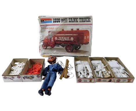 A group of model kits, to include Airfix, Richard I, Julius Ceaser, a Monogram 1926 Mac Bulldog tank truck scale model, a Pel