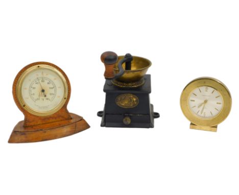 A late 19thC A Kenrick and Sons cast iron coffee mill, with a turned wooden handle, together with a Rotherham leather cased t