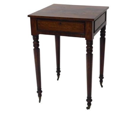A George IV mahogany ladies writing desk, in the manner of Gillows, the rectangular top above a fitted drawer, with baize eas