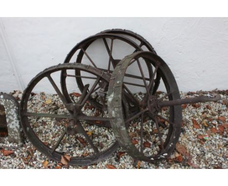 Set of Four Vintage Six Spoke Iron Wheels, approx. 80cm diameter