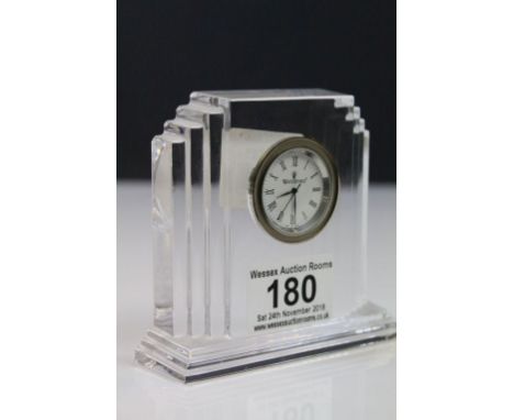 Waterford Crystal mantel clock, Art Deco stepped style, height approximately 9cm