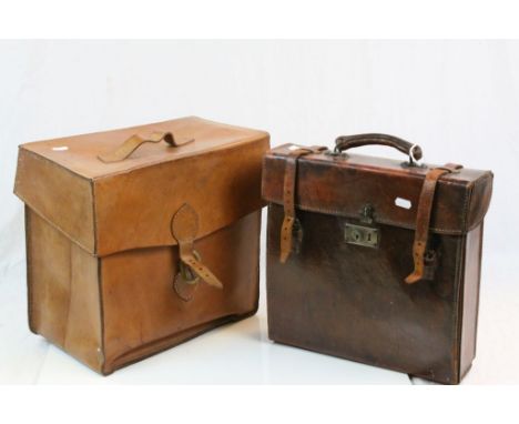 Two vintage Leather Document cases, one with straps and both having carry handles