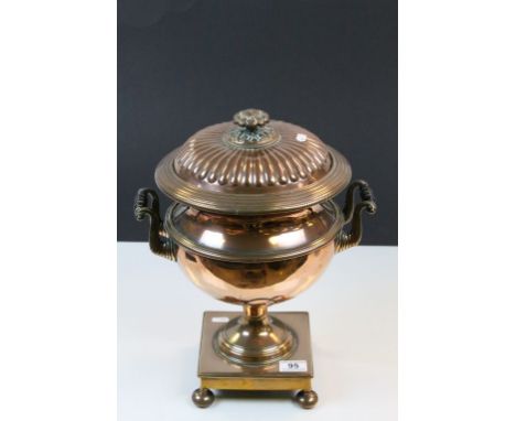 Vintage Copper lidded Urn on ball feet, marked inside lid "Warranted West London Manufactory" 