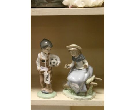 Two Nao figurines to include a Girl sitting on a Wheelbarrow 